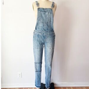 Sears Denim Overalls Light Wash Blue Slim Leg Patch Detail Western Size 2